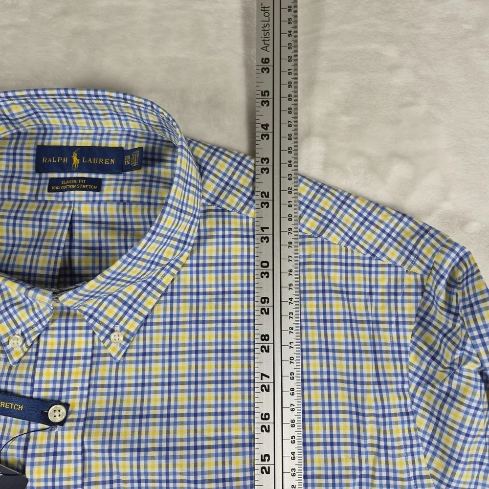 Ralph Lauren‎ Button Down Shirt Men's 2XL XXL Blue Yellow Plaid Classic Fit NWT